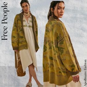 FREE PEOPLE CHAMOMILE CARDI SWEATER IN ARMY GREEN COMBO SIZE XL NWOT